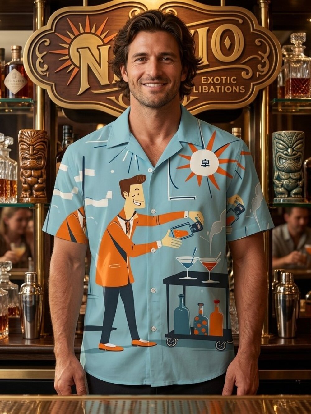 Retro Beach Cocktail Button‑Up Vacation Resort Shirt Unisex Summer Casual Top